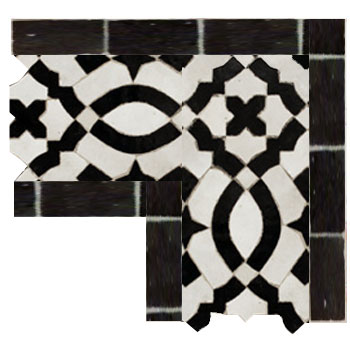 Mosaic House Moroccan tile Mopra Corner 1-6 White Black  zellige, mosaic, zellij, border, glaze, intricate 